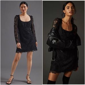 NWT ANTHROPOLOGIE MAEVE EMBROIDERED LACE MINI DRESS IN BLACK